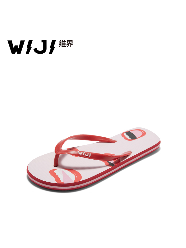 WIJI夏季新款女士拖潮防滑人字拖时尚室内个性平底印花凉爽沙滩鞋