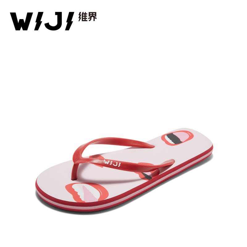 WIJI夏季新款女士拖潮防滑人字拖时尚室内个性平底印花凉爽沙滩鞋图片