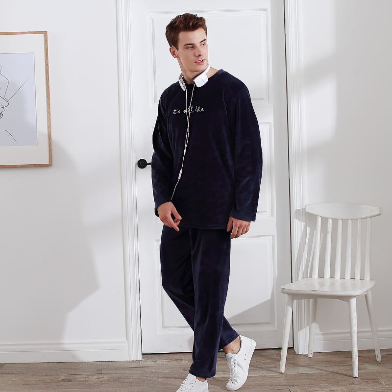 温暖海岛绒红豆居家hodohome秋冬新款男士运动风厚款海岛绒家居服睡衣