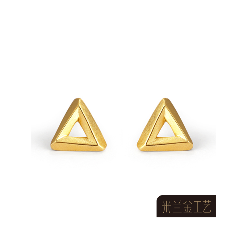 东祥黄金耳钉女款个性三角黄金耳钉米兰金高地系列三角形黄金耳钉视频
