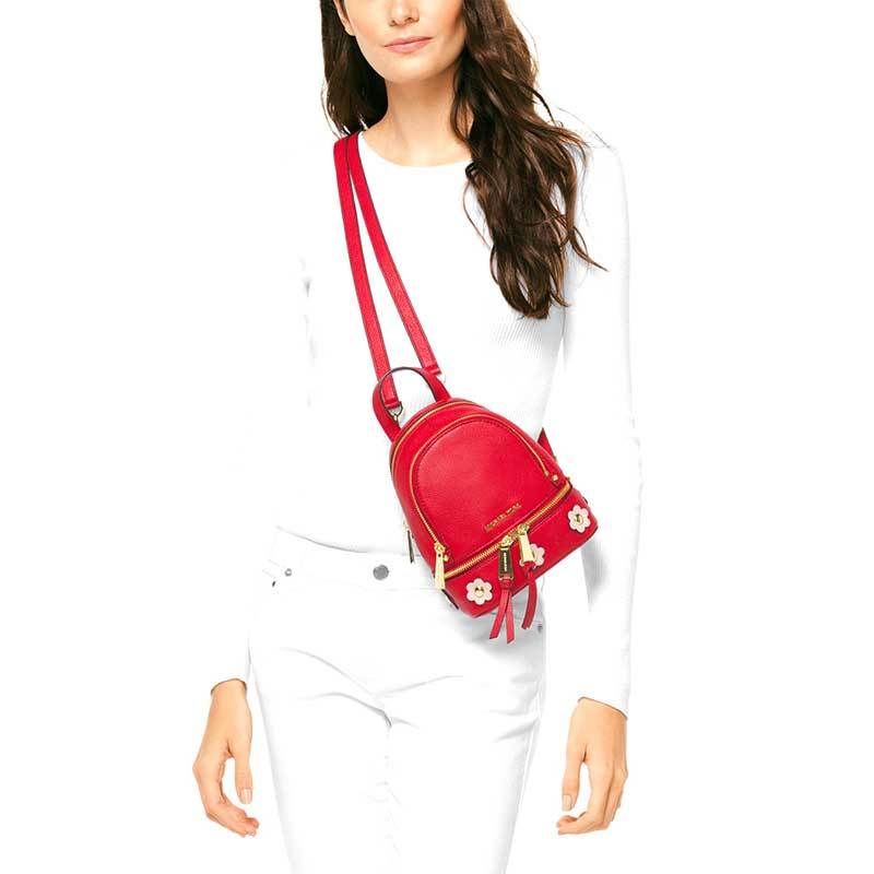 MICHAEL KORS 迈克·科尔斯双肩包 女软荔枝纹牛皮花草休闲拉链背包MINI 30S8GEZB0U
