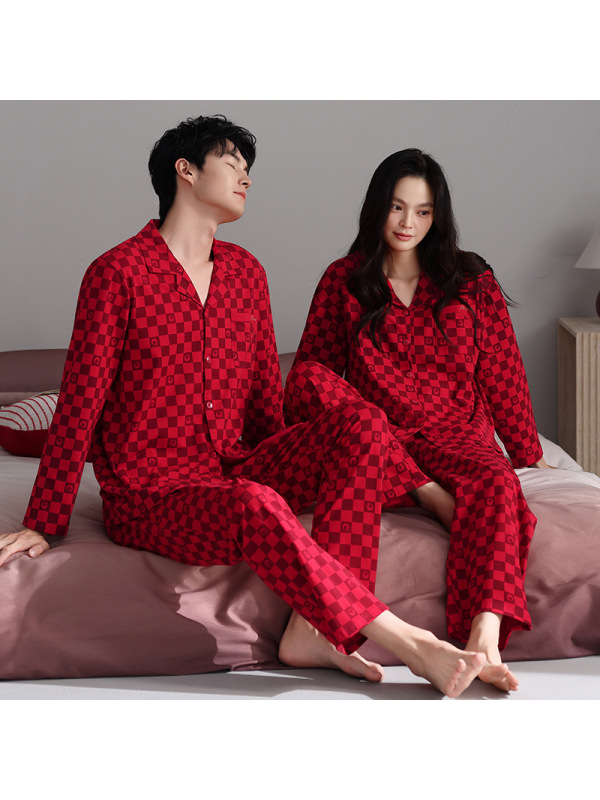 情侣睡衣春秋冬季棉质本命年喜庆结婚红色一男士一女士家居服套装