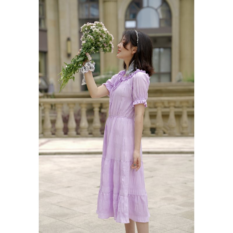 艾哲西 领口花边系带连衣裙 EZ350201258