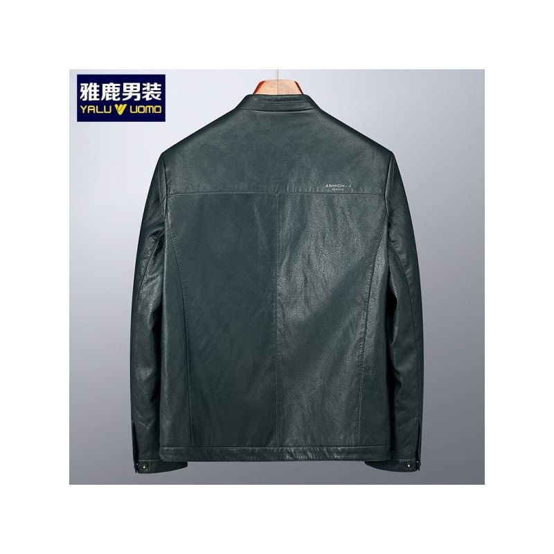 雅鹿男装新品加绒加厚百搭立领皮夹克外套男士皮衣1137PA19205