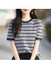 夏新款女装上衣全纯色棉针织衫短袖女T恤女圆领背心条纹