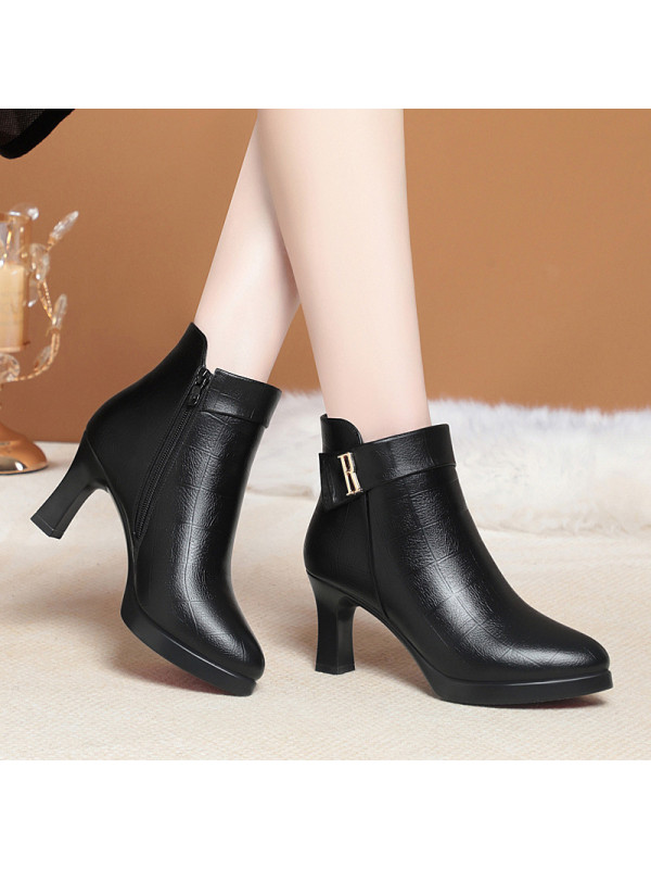 高跟短靴女秋冬季新款时尚厚底防水台加绒棉鞋防滑女士单靴子