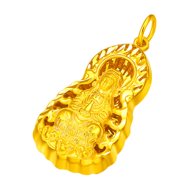 手拉手slaso黄金吊坠火焰观音吊坠男女款金项坠999足金吊坠观音菩萨