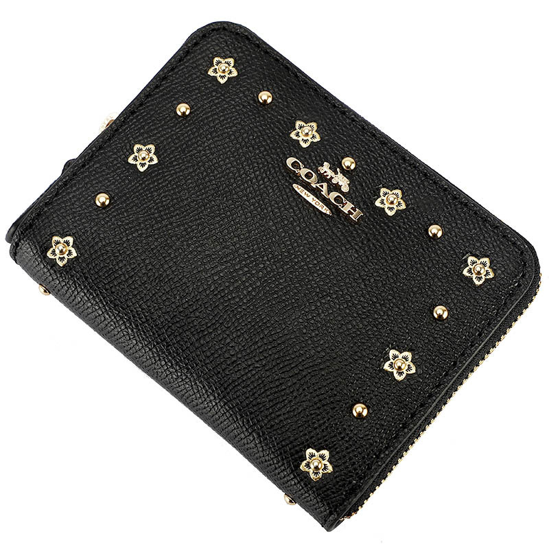coach蔻驰女钱包女士黑色皮质短款钱包钱夹f39125imblk