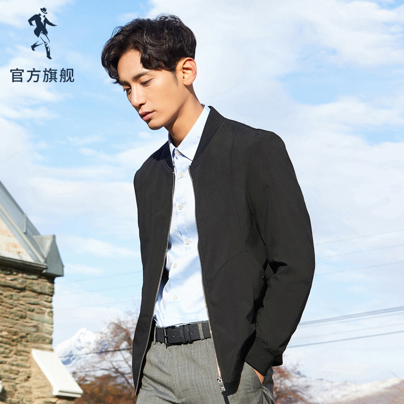 与狼共舞夹克男2019秋季新款男装修身休闲韩版潮棒球领茄克外套DZ