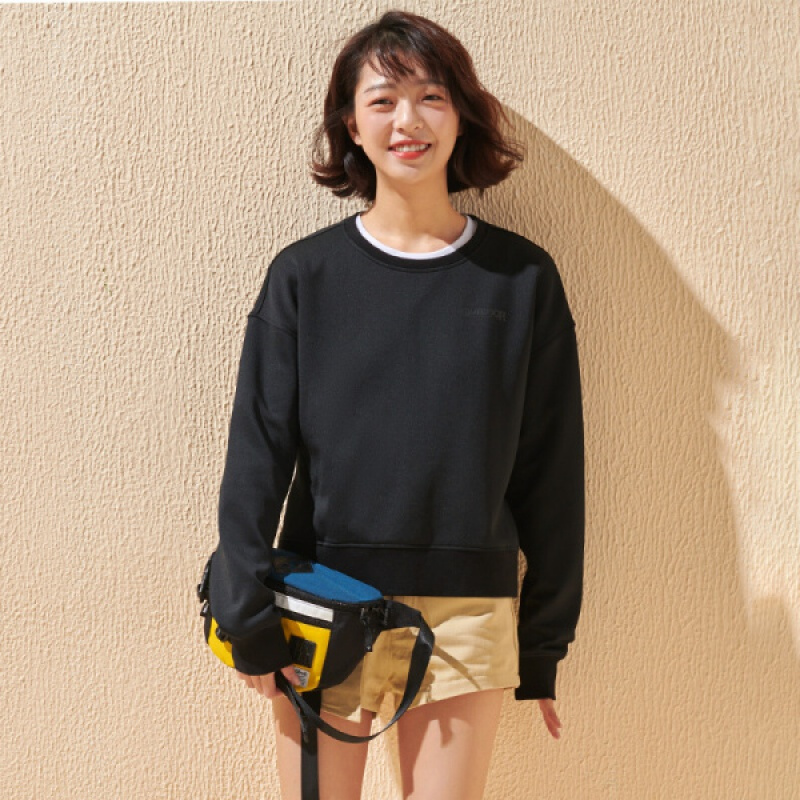 outdoorproducts运动户外女士卫衣时尚拼接落肩宽松纯色套头上衣12013