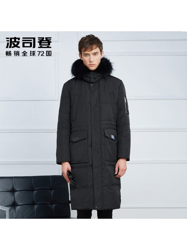 波司登BOSIDENG男士冬季常规 男款毛条长款保暖耐寒加长过膝羽绒服男B1601243