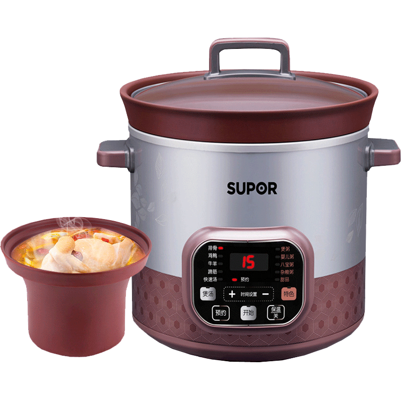 苏泊尔（SUPOR）电炖锅DG50YC807-40 大容量5升 煲汤炖汤电炖盅智能全自动炖锅红陶汤锅单胆