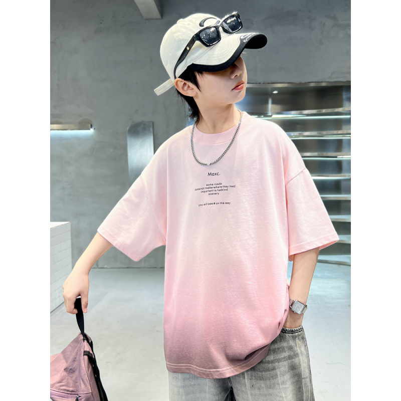 儿童装男童夏装短袖T恤2025新款男孩夏季渐变时髦中大童夏款上衣t