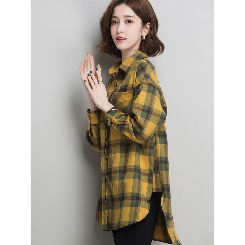 恒源祥女士衬衫2020秋新款格子衬衫女韩版宽松洋气长袖上衣外搭