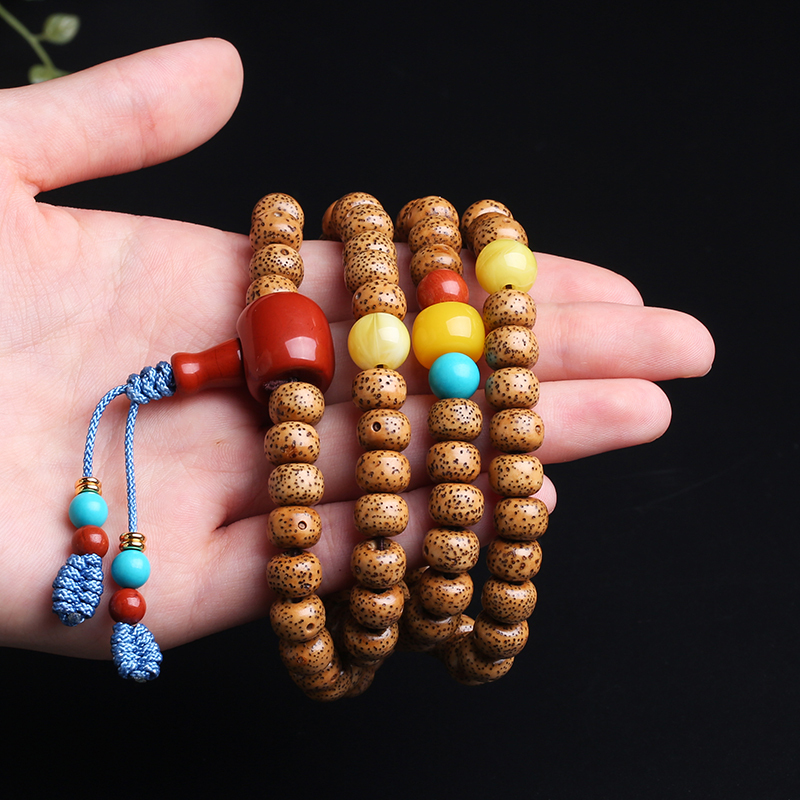 月印百川陈籽108颗星月菩提佛珠手串配合成蜜蜡桶珠念珠手链项链