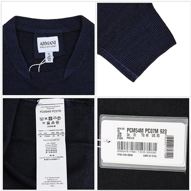 Armani Collezioni/阿玛尼·卡尔兹 男士藏蓝色U型领长袖针织衫PCM54M PC07M 920