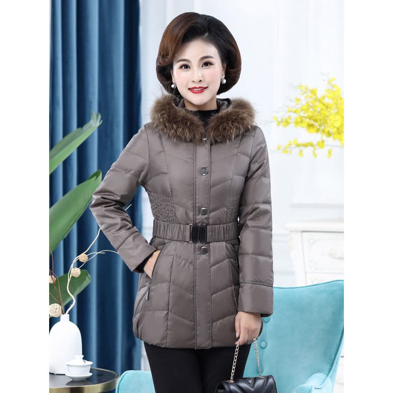 雪暖妈妈装羽绒服女装中长款修身中老年羽绒服连帽女装图片