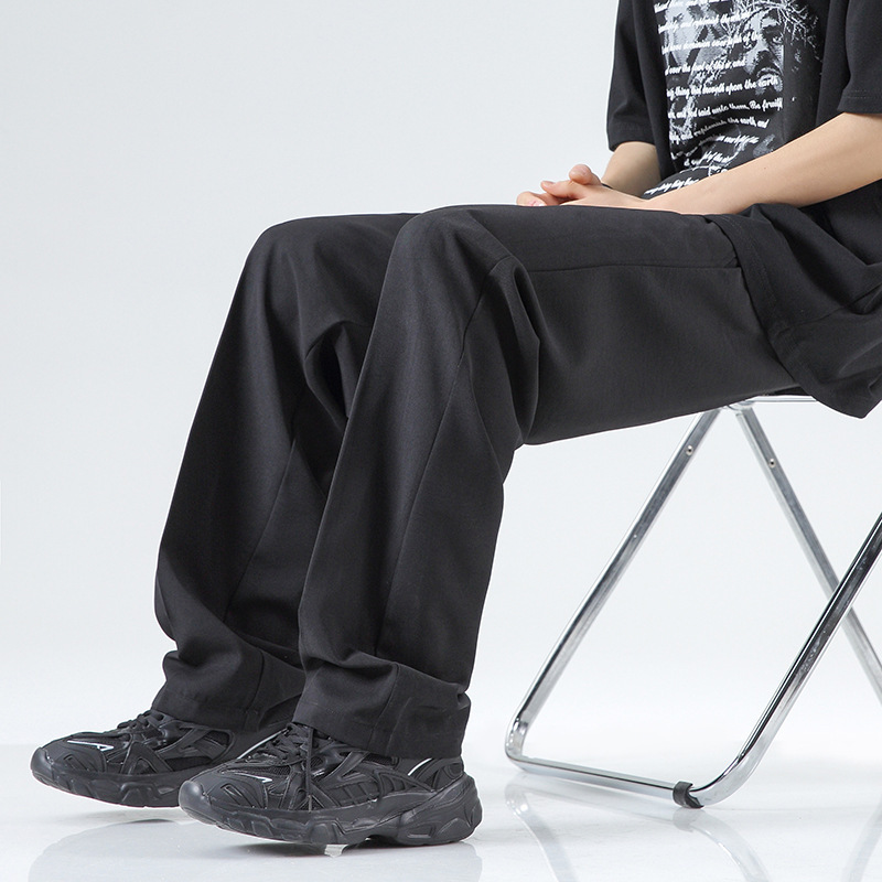 夏季冰丝休闲裤男士新款潮流痞帅宽松西裤抽绳纯色长裤子百搭男生