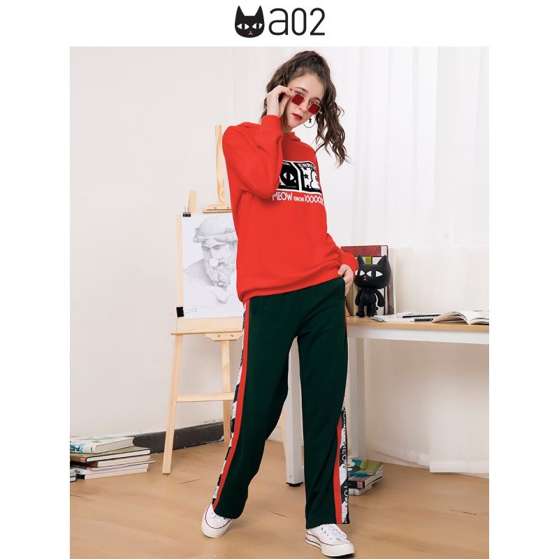 a02新款潮流撞色条纹拼接裤子女宽松阔腿裤休闲裤女D1T6D0561PN