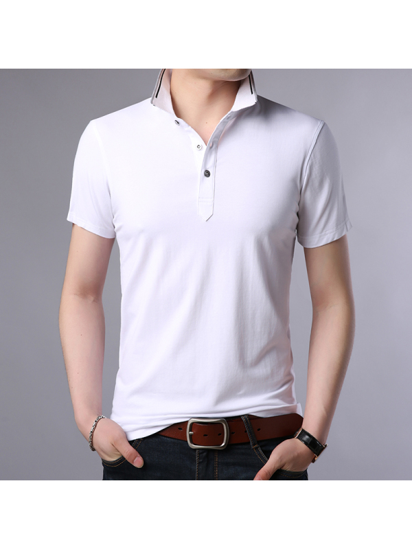 萨肯男士短袖t恤纯色修身立领半袖t恤男中青年男装上衣polo衫夏qssm