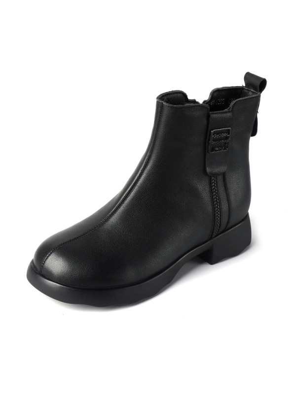 真皮厚底马丁靴女秋冬季新款英伦风百搭短筒复古软底棉靴