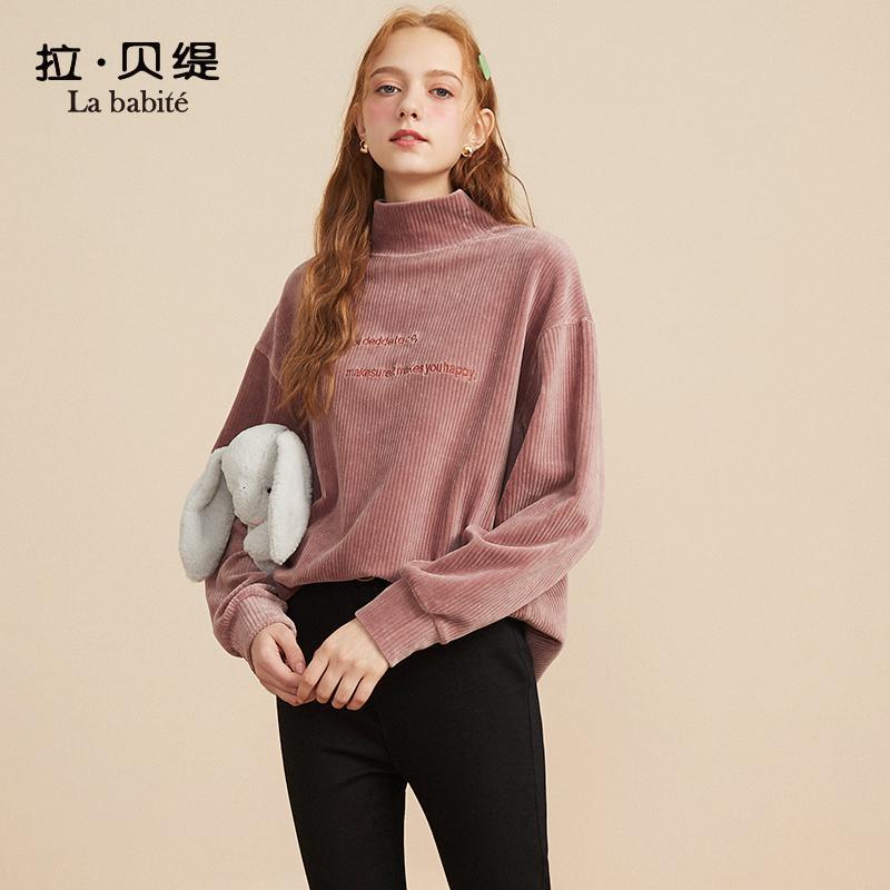 【专柜同款】拉贝缇灯芯绒高领卫衣女装宽松韩版2019新款秋冬季上衣外套ins潮60009462