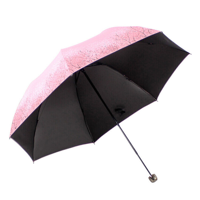 天堂伞 森系女孩黑胶丝印三折超轻蘑菇公主晴雨伞太阳伞 L30134ELCJ