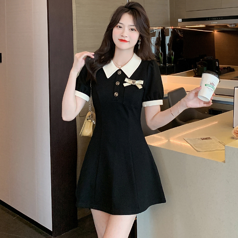 瘦瘦裙/polo黑色连衣裙夏小个子春秋显瘦新款小香风