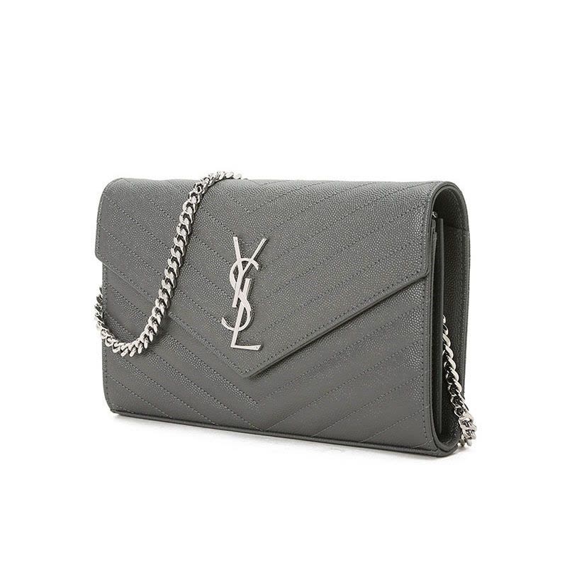 YSL 圣罗兰 MONOGRAM 单肩包 斜挎包 链条包 信封包 短款粒面压花真皮全拉链 链条包377828 银链图片