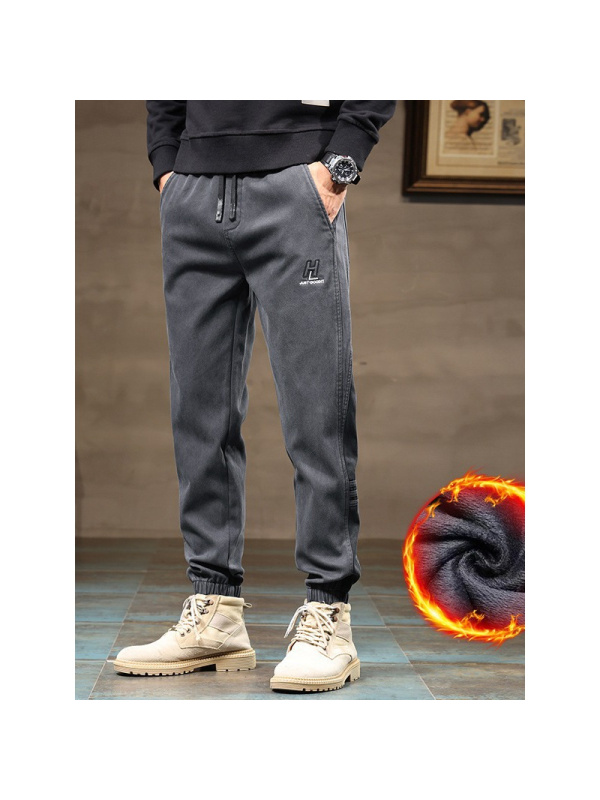 一体绒裤子男士加绒潮牌哈伦束脚裤男款冬季品质舒适运动休闲裤男
