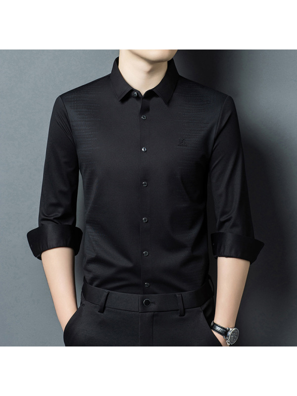 衬衫男士长袖春秋季薄款无痕商务时尚爸爸装新款潮流休闲印花衬衣