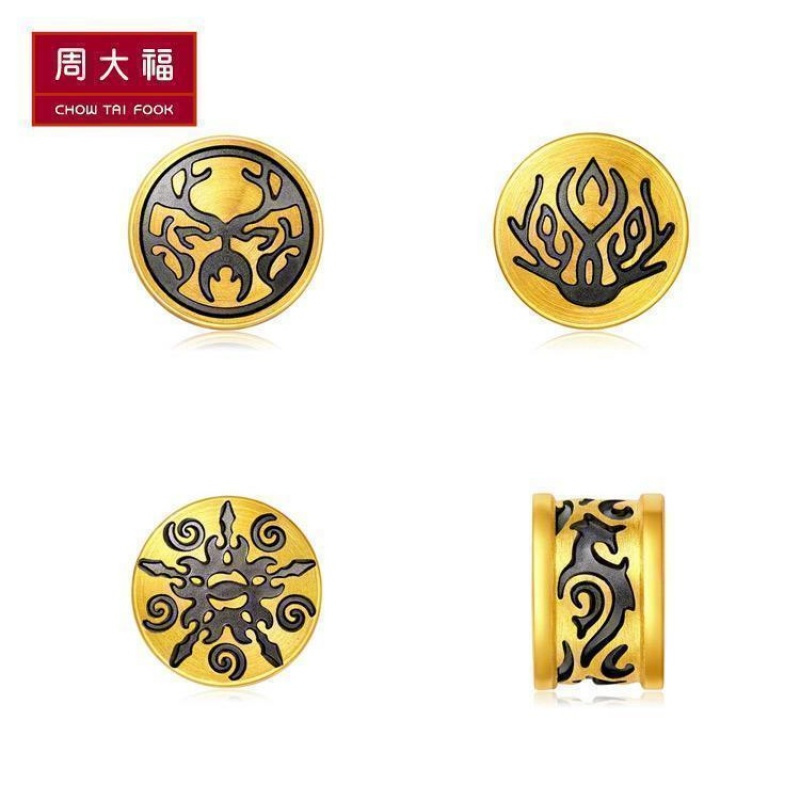 周大福赵丽颖同款电黑徽章转运珠黄金坠R多款 R20611