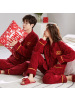 情侣睡衣女秋冬喜庆加绒加厚开衫法兰绒男士家居服新婚本命年红色