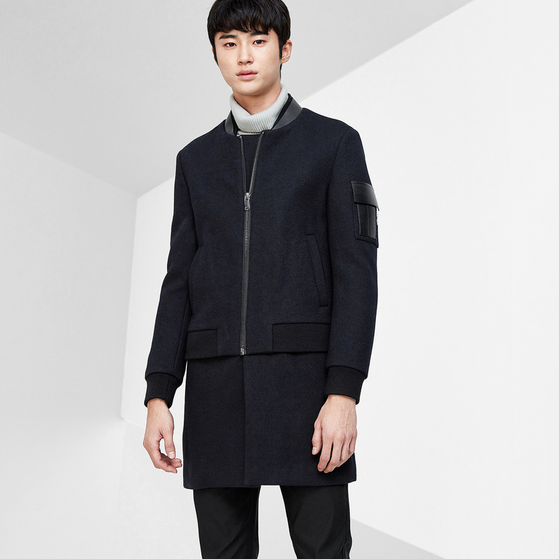 gxg男装冬季男士青年都市流行修身商务气质时尚黑色毛呢大衣潮