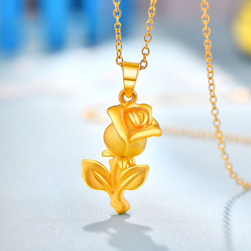 黄金码头 3D硬金精品吊坠立体玫瑰花足金999坠子送女友爱人表白求爱礼物