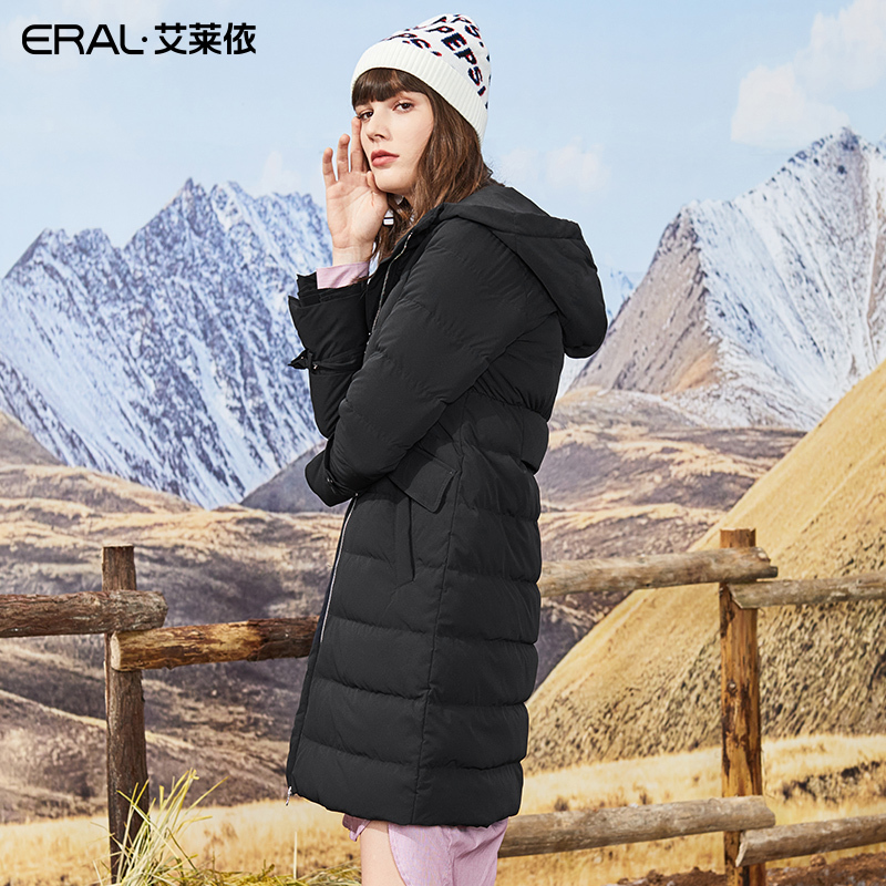 艾莱依2019秋冬新款时尚修身羽绒服女中长款白鸭绒大衣