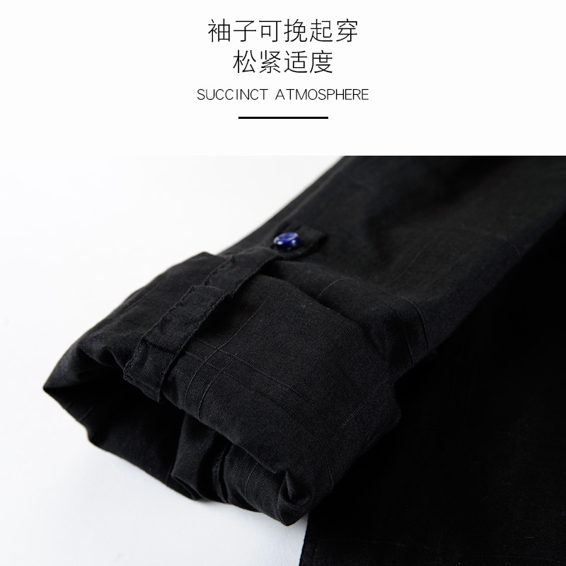 古老鲨鱼2018秋季新款男士商务纯棉长袖衬衫男 休闲修身纯色衬衣