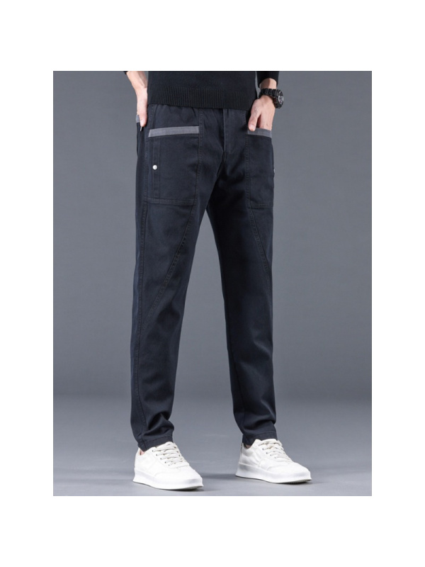 秋冬季新款时尚潮流韩版修身显高多口袋拼接商务休闲西裤