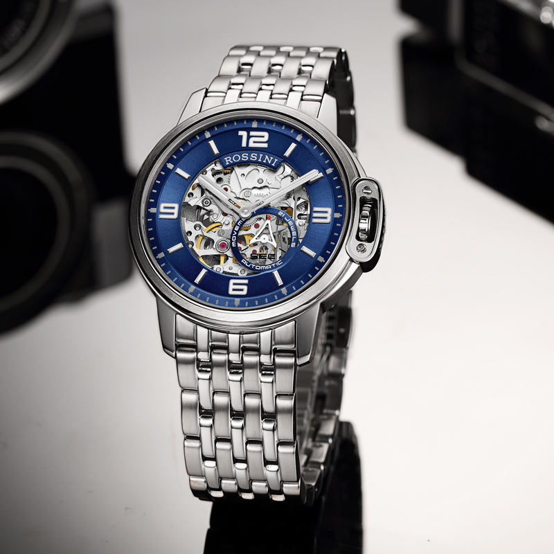 罗西尼rossini手表男士商务时尚休闲正装防水金属手表镂空自动机械表