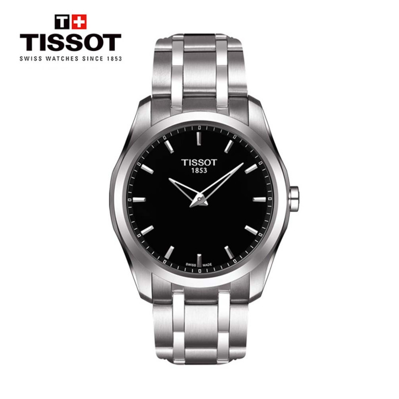天梭(TISSOT)瑞士手表 库图系列简约黑盘钢带男士石英表T035.446.11.051.00