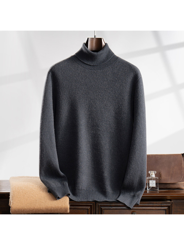 空气层高领秋冬新款男士羊绒衫商务休闲纯色加厚毛针织衫套头上衣
