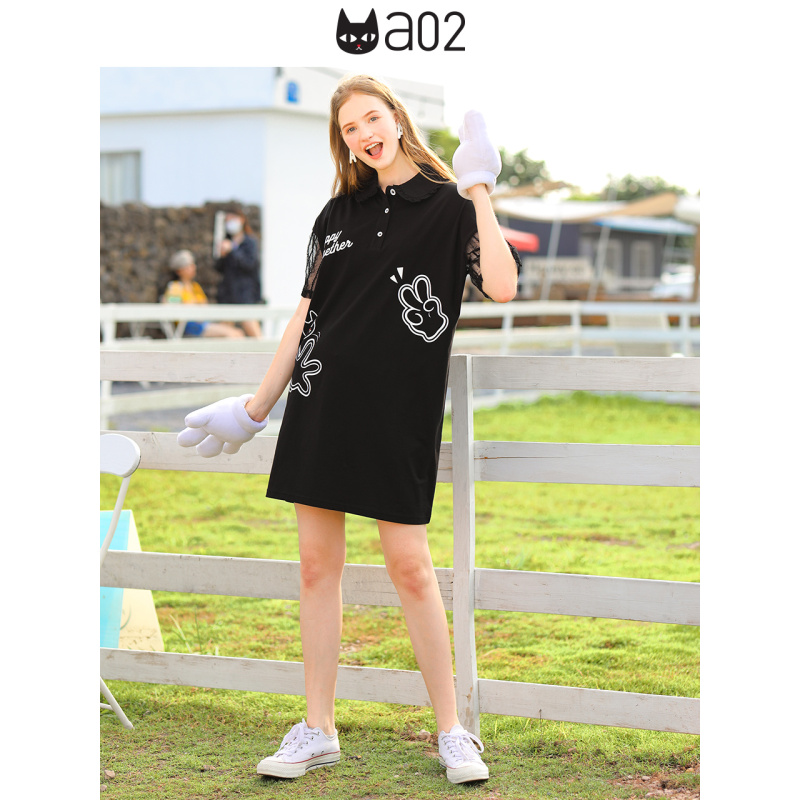 a02新款2020减龄卡通印花木耳边直筒显瘦连衣裙DTV2D0821DR