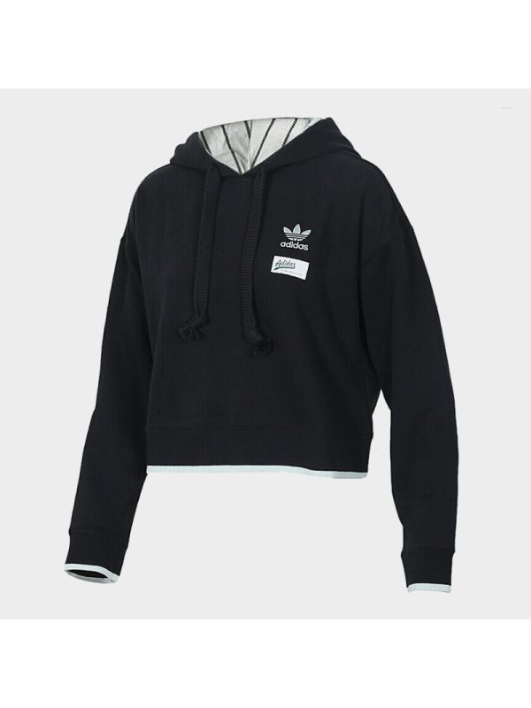 ADIDAS阿迪达斯三叶春季女子运动休闲卫衣高腰连帽套头衫DU9927