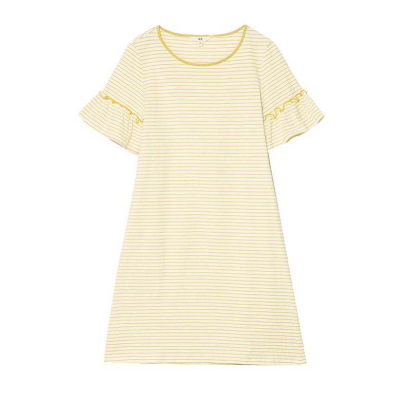 素缕夏装2018新款女装文艺条纹显瘦A字连衣裙女中长裙QS8203喨