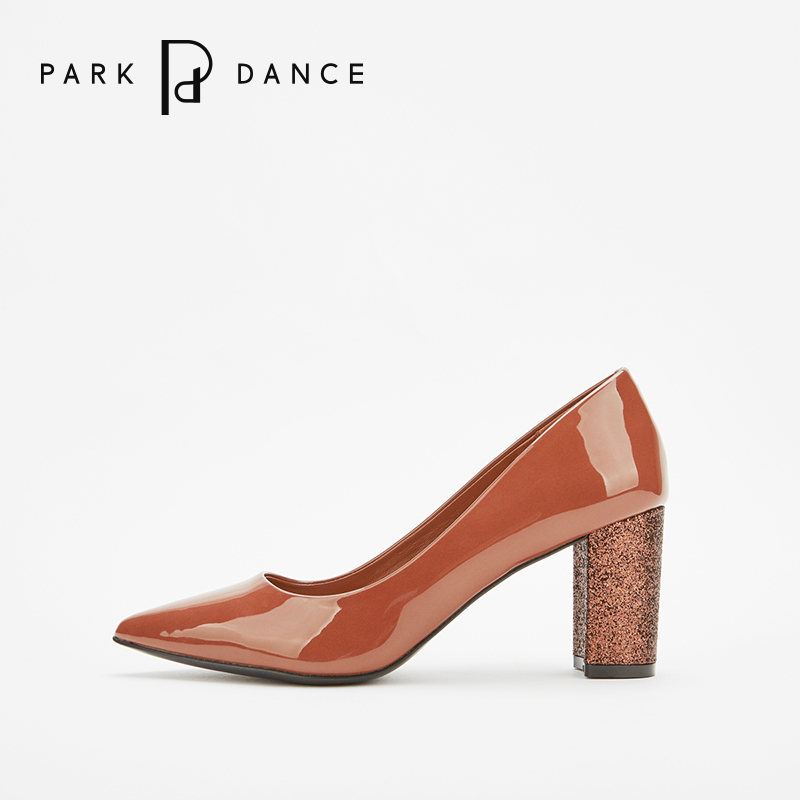 park dance2018秋冬粗跟尖头浅口女单鞋职业女鞋简约高跟鞋女