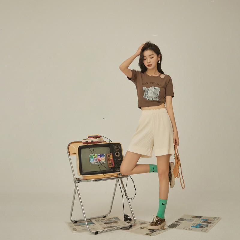 OtherMix日系褶皱休闲裤女2021年夏季新款高腰时尚薄款阔腿短裤子
