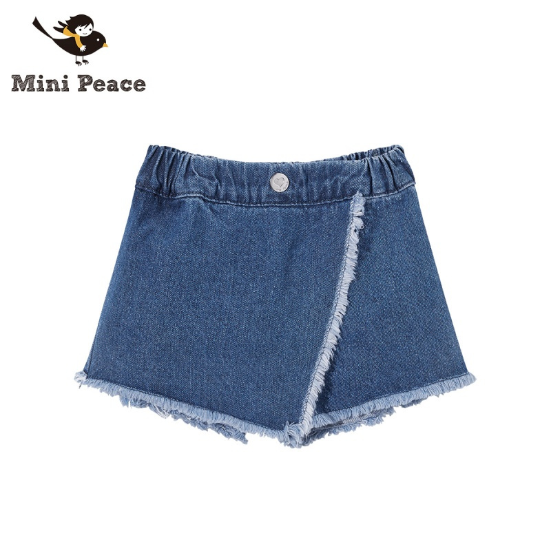 minipeace太平鸟童装 女童针织牛仔短裤个性毛边裤儿童夏装新款