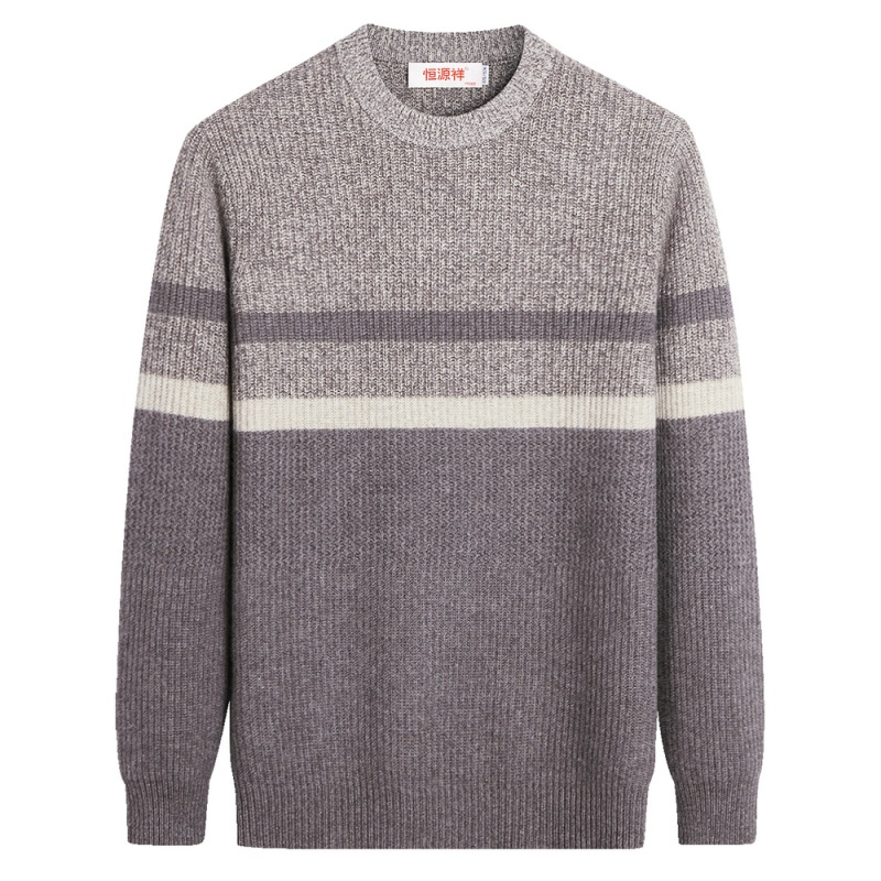恒源祥羊绒衫男纯羊绒秋冬新款圆领针织衫冬季条纹花纱毛衣男