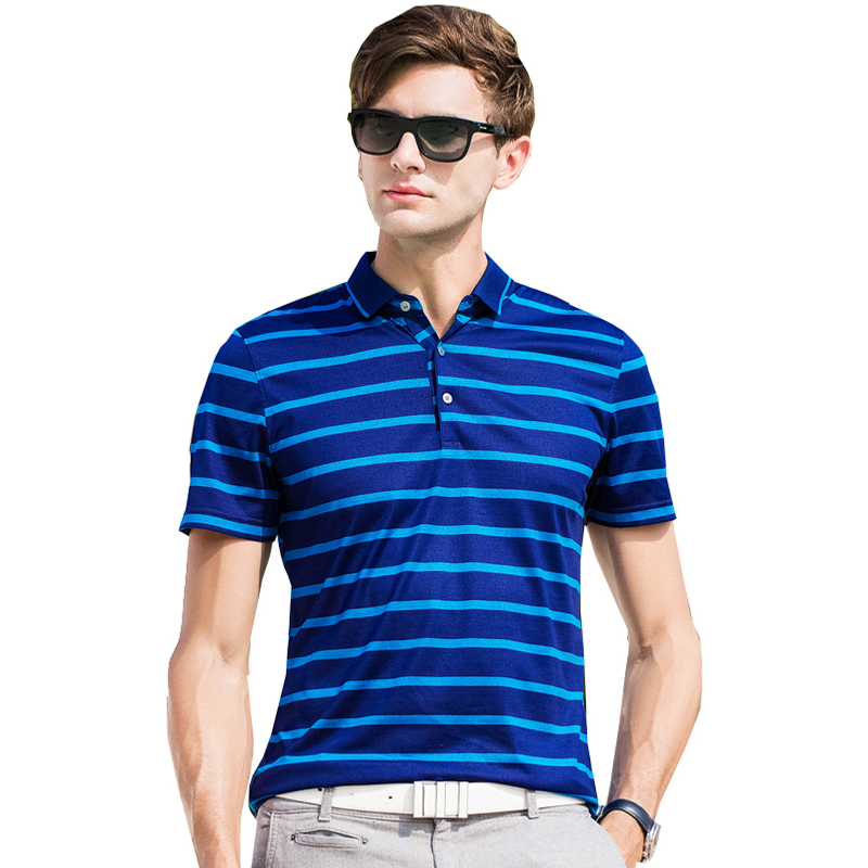 雅鹿男士2019新款夏季含桑蚕丝短袖t恤男中年翻领半袖体恤