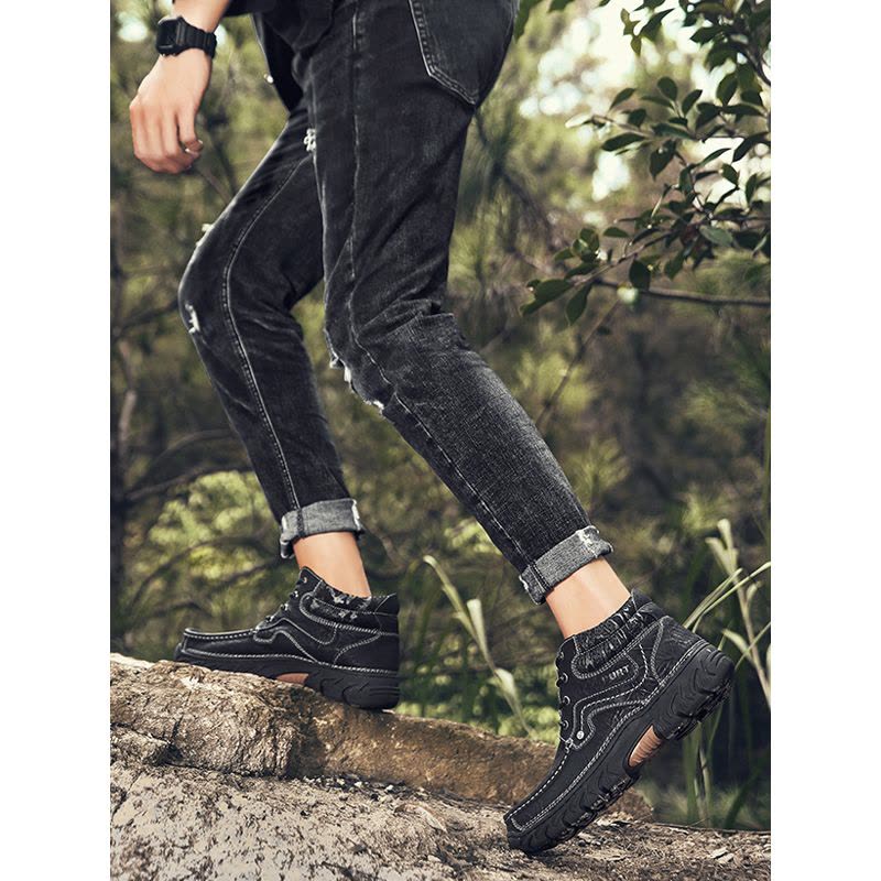 英伦班纳(ENLEN&BENNA)2019新款男鞋户外休闲男皮鞋英伦真皮高帮工装大码户外运动鞋子潮图片